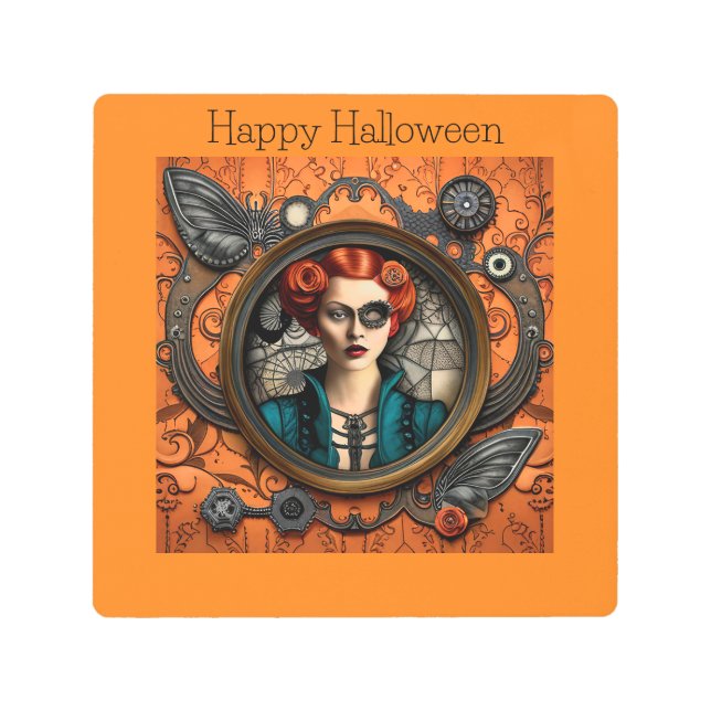 スティームパンクハロウィーンウーマン メタルプリント (正面)