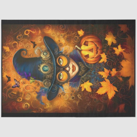 スティームパンクハロウィーンハロウィーンのカボチャのちょうちんF4デコパージュ 薄葉紙 (正面)