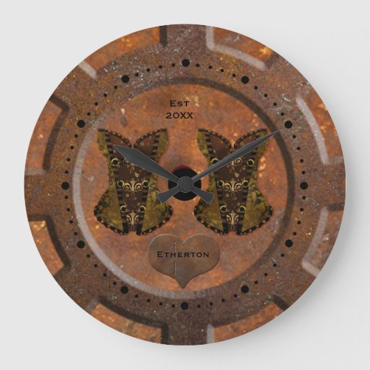 スティームパンクハートとコルセット ラージ壁時計 (正面)