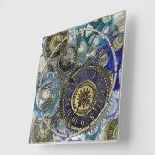 スティームパンクパターンホイール、ギアコグや物 スクエア壁時計 (傾斜)