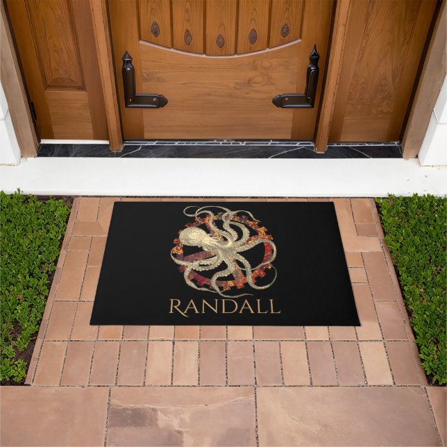 スティームパンクパーソナライズされたタコ&ラスティージョックワーク ドアマット (室外)