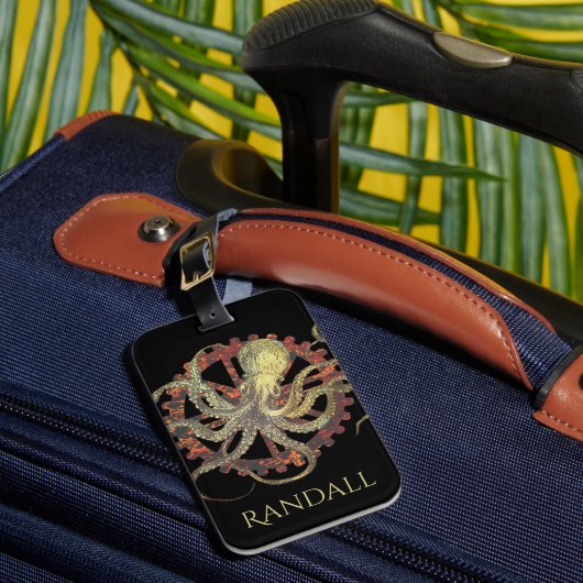 スティームパンクパーソナライズされたタコ&ラスティージョックワーク ラゲッジタグ (正面インサイチュ1)