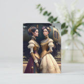 スティームパンクビクトリアン鉄道駅の女性 ポストカード (スタンド正面)