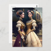 スティームパンクビクトリアン鉄道駅の女性 ポストカード (正面/裏面)