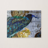 スティームパンクピーコック黄色のローズタイムクロック ジグソーパズル (横)