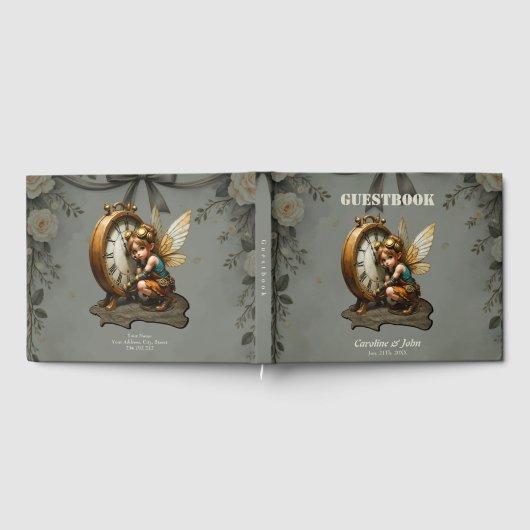 スティームパンクフェアリーとゴールデンウィングス&アンティーク時計 ゲストブック (全面)