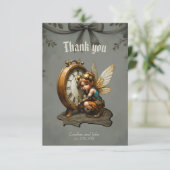 スティームパンクフェアリーとゴールデンウィングス&アンティーク時計 サンキューカード (スタンド正面)