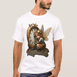 スティームパンクフェアリーとゴールデンウィングス&アンティーク時計 Tシャツ