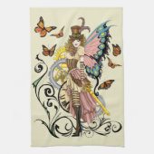 スティームパンクフェアリーイエロークロックギア キッチンタオル (縦)