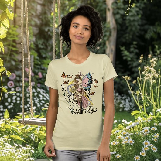 スティームパンクフェアリーイエロークロックギア Tシャツ