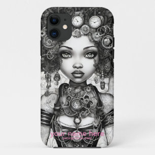 スティームパンクフェアリー美女ブラックホワイトデジタルアート iPhone 11 ケース
