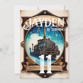 スティームパンクブルー金ゴールド誕生日パーティーの招待 招待状