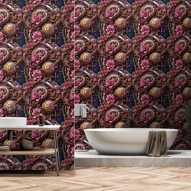 スティームパンクメタルギアとピンクローズ 壁紙 (浴室)