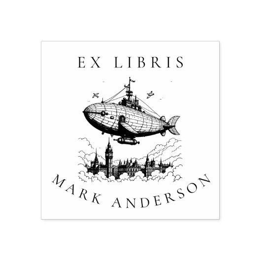 スティームパンクロンドンエアシップ蔵書票スタンプ ラバースタンプ (インプリント)
