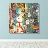 スティームパンクワンダーランドホワイトウサギ キャンバスプリント (インサイチュ (ウッドフロア))