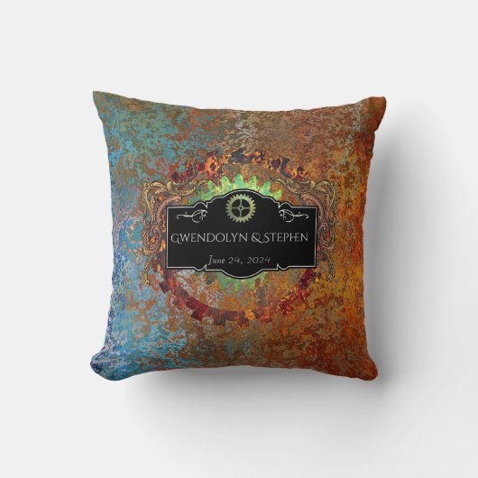 スティームパンクヴィンテージパーソナライズされた結婚式 クッション (正面)