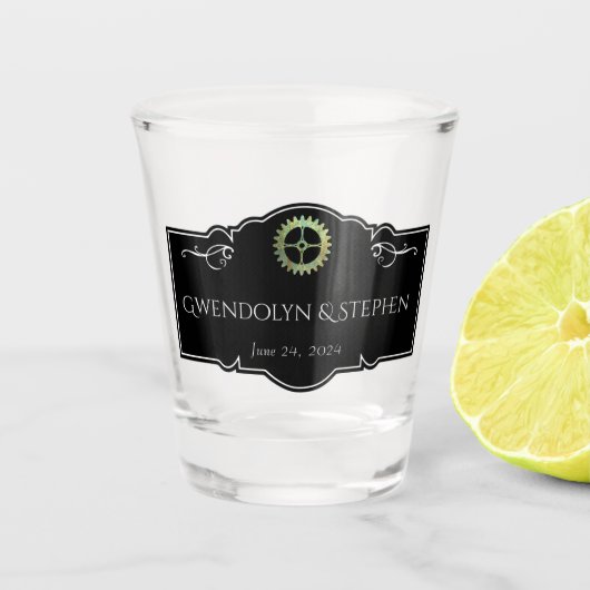 スティームパンクヴィンテージパーソナライズされた結婚式 ショットグラス (正面)