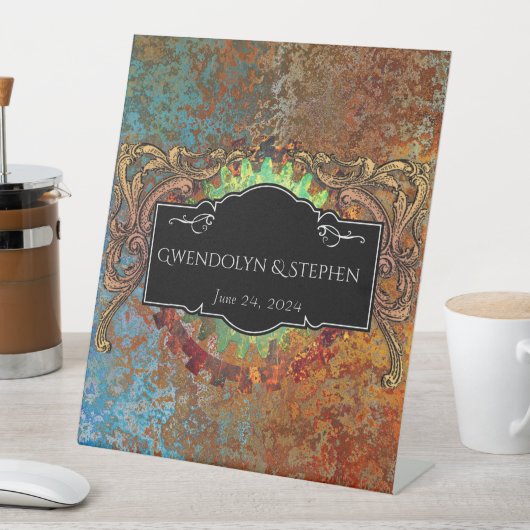 スティームパンクヴィンテージパーソナライズされた結婚式 台座サイン (インサイチュ)