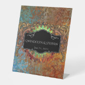 スティームパンクヴィンテージパーソナライズされた結婚式 台座サイン (正面)