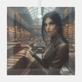 スティームパンクヴィンテージビクトリアンレディ・ライブラリアン ガラスオーナメント