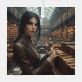 スティームパンクヴィンテージビクトリアンレディ・ライブラリアン ガラスオーナメント (裏面)