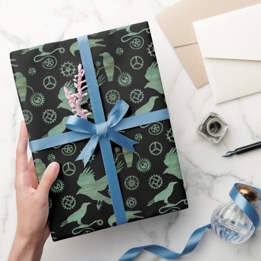 スティームパンクヴェルディグリスブロンズギアとカラス ラッピングペーパー (ギフト)