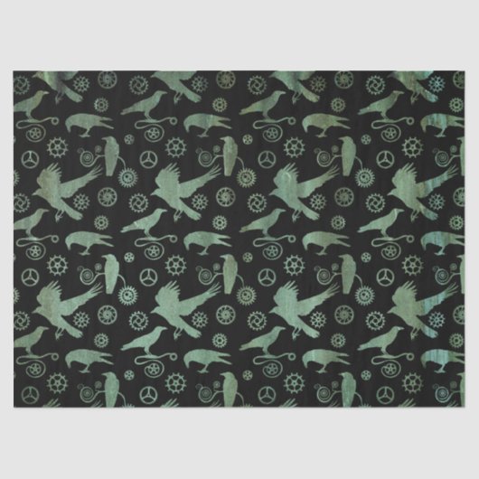 スティームパンクヴェルディグリスブロンズギアとカラス 薄葉紙 (正面)