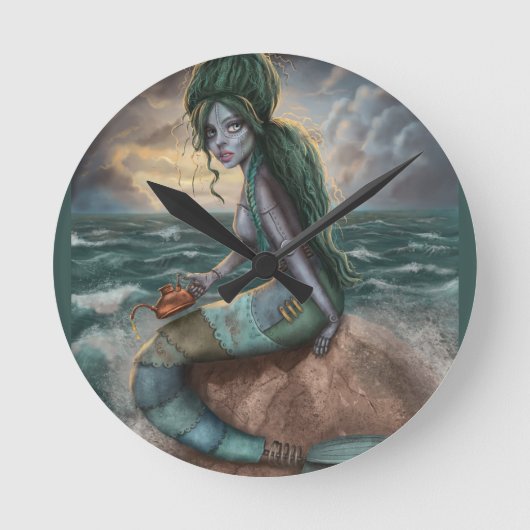 スティームパンク人魚 ラウンド壁時計 (正面)