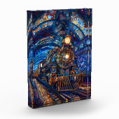 スティームパンク列車ロコエンジンブルーモザイクフェイク065 フォトブロック (左)