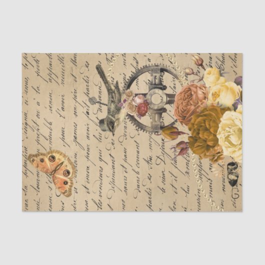 スティームパンク古いビクトリアンデコップバードヴィンテージ 薄葉紙 (正面)