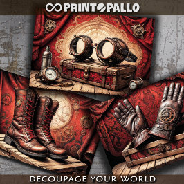 スティームパンク服トリプティック：手袋、ゴーグル、ブーツ –  ラッピングペーパーシート