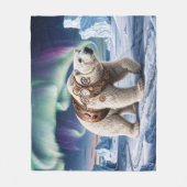 スティームパンク極熊とオーロラアート フリースブランケット (正面)