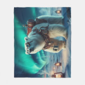 スティームパンク極熊とオーロラアート フリースブランケット (正面)