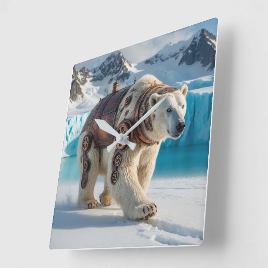 スティームパンク極熊の戦士 スクエア壁時計 (傾斜)