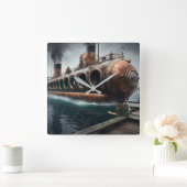 スティームパンク水中海ライナー スクエア壁時計 (ホーム)