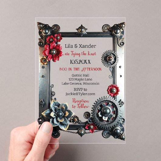 スティームパンク結婚をテーマにした アクリル招待状 (インサイチュ (ポータブル))