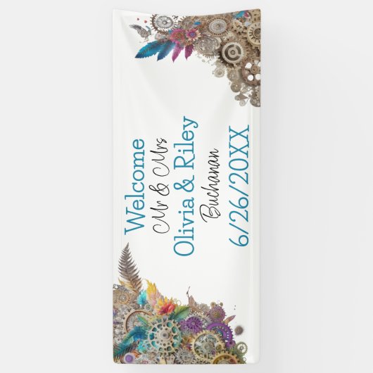 スティームパンク結婚をテーマにした 横断幕 (縦)