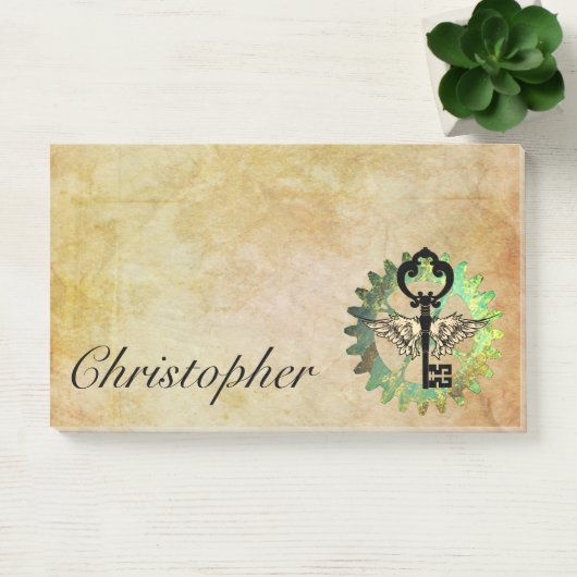 スティームパンク翼鍵とCogホイールのポストイット注記 ポストイット (オフィス)