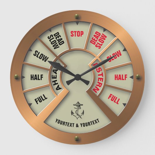 スティームパンク船のテレグラフチャドバーンテンプレート ラージ壁時計 (正面)