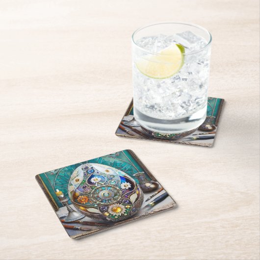 スティームパンク華美イースターブルー卵 スクエアペーパーコースター (インサイチュ)