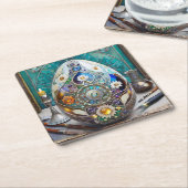 スティームパンク華美イースターブルー卵 スクエアペーパーコースター (アングル)