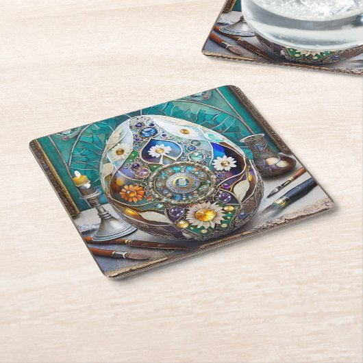 スティームパンク華美イースターブルー卵 スクエアペーパーコースター (アングル)