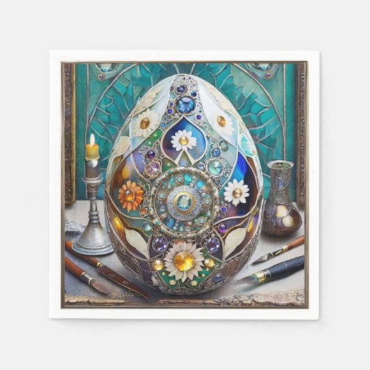 スティームパンク華美イースターブルー卵 スタンダードカクテルナプキン (正面)