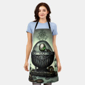 スティームパンク華美カルドロンと魔法アイテムを緑に エプロン (着用した状態)