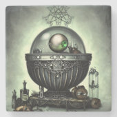 スティームパンク華美カルドロンと魔法アイテムを緑に ストーンコースター (正面)