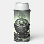 スティームパンク華美カルドロンと魔法アイテムを緑に スリム缶クーラー (Seltzer正面)