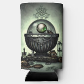スティームパンク華美カルドロンと魔法アイテムを緑に スリム缶クーラー (裏面)