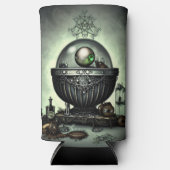 スティームパンク華美カルドロンと魔法アイテムを緑に スリム缶クーラー (正面)