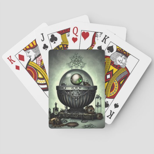 スティームパンク華美カルドロンと魔法アイテムを緑に トランプ (裏面)