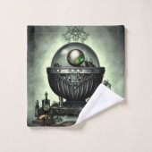 スティームパンク華美カルドロンと魔法アイテムを緑に バスタオルセット (ウォッシュタオル)